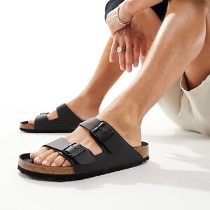BIRKENSTOCK Arizona Buckle Leather Black Two-Strap Unisex Sandals